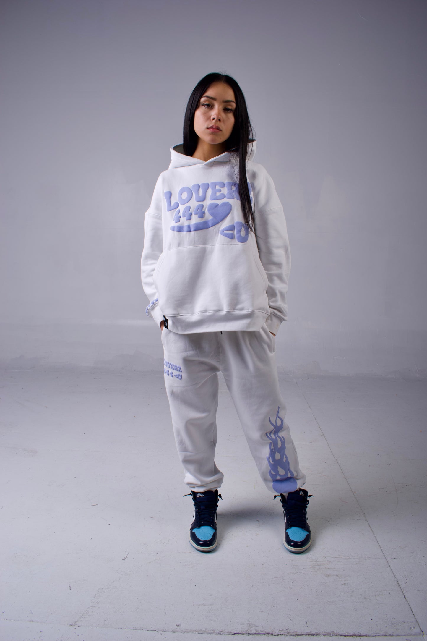 LOVERZ 444 <U White & Baby Blue Sweatsuit